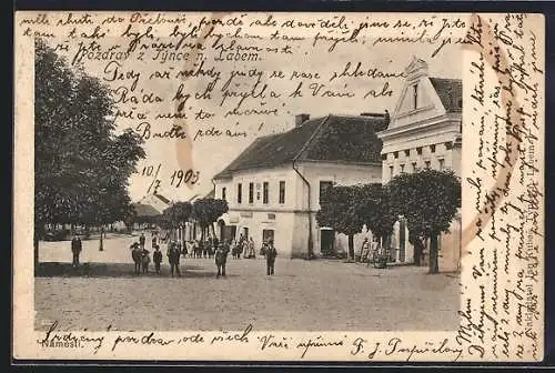 AK Týnec n. Labem, Strassenpartie mit Gasthaus