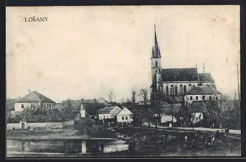 AK Losany, Kirche mit Strassenpartie