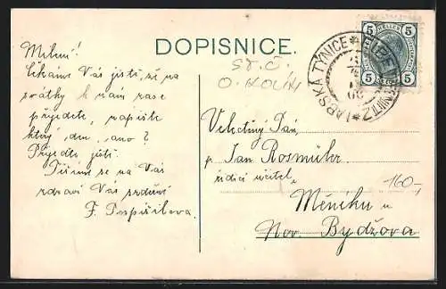 AK Týnec n. Labem, Ortsansicht mit Flusspartie