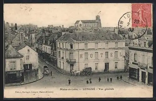 AK Longué, Vue générale avec l`hôtel central et les rues animées