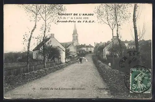 AK Le Louroux-Béconnais, Entrée de la ville lors du Grand Prix de l`A.C.F. Circuit de l`Anjou 1909