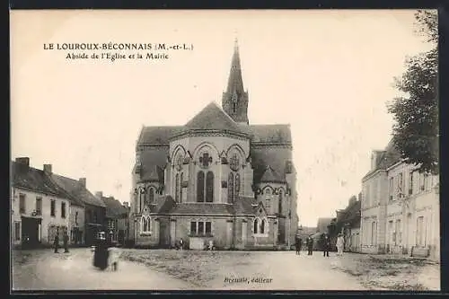 AK Le Louroux-Béconnais, Abside de l`église et la mairie