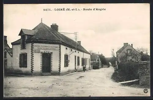 AK Loiré, Route d`Anjou avec bâtiment des Postes et Télégraphes