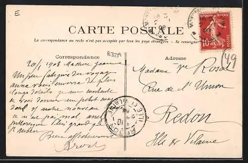 AK Montfaucon-sur-Moine, Route de Cholet et vue du village en arrière-plan