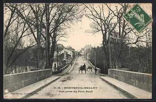 AK Montreuil-Bellay, Vue prise du Pont Neuf avec calèche et arbres en hiver