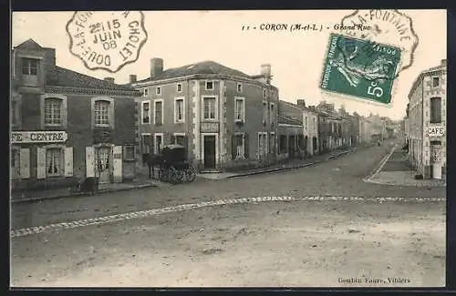 AK Coron, Grand Rue avec calèche et bâtiments historiques