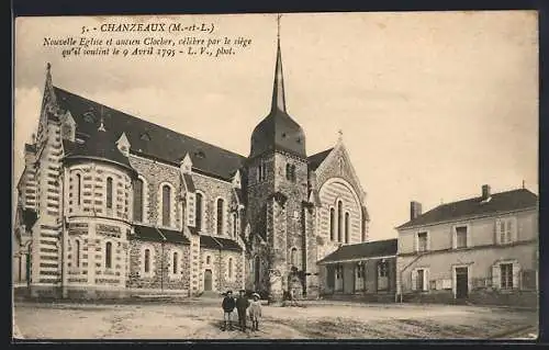 AK Chanzeaux, Nouvelle Église et ancien Clocher, célèbre par le siège du 9 Avril 1793