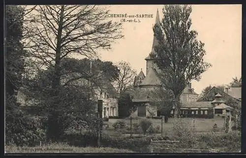 AK Chemiré-sur-Sarthe, Vue de l`église et des bâtiments environnants