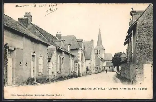 AK Chemiré-sur-Sarthe, La Rue Principale et l`Église