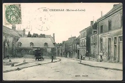 AK Chemillé, Vue de la rue principale avec bâtiments historiques