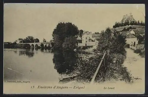 Mondschein-AK Érigné, Vue sur le Louet et le village avec le pont en arrière-plan