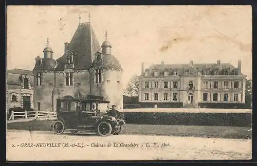 AK Grez-Neuville, Château de La Graudière avec voiture ancienne devant le bâtiment