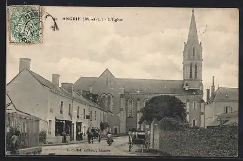 AK Angrie, Vue de l`église et de la rue animée