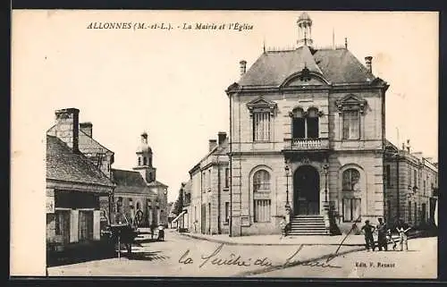 AK Allonnes, La Mairie et l`Église