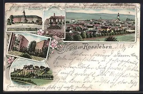 Lithographie Rossleben, Wendelstein, Memleben, Kloster, Kriegerdenkmal