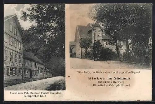 AK Sieber im Südharz, Hotel Villa Lotte und Hotel zum Pass, Bes. Rudolf Chevalier