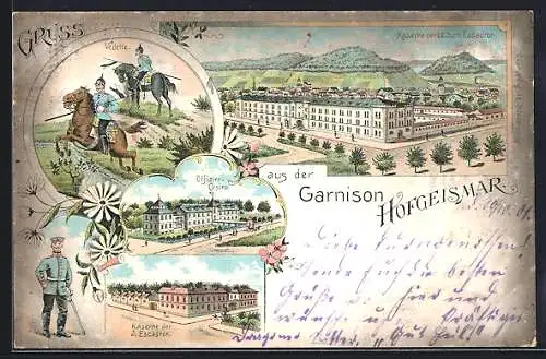 Lithographie Hofgeismar, Garnison Hofgeismar, Vedette, Kaserne der 5. Escadron und Offizier-Casino