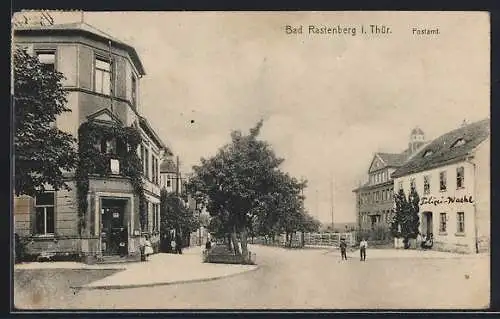 AK Bad Rastenberg i. Thür., Strassenpartie mit Postamt