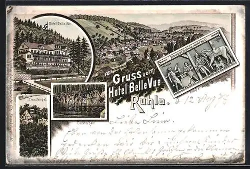 Lithographie Ruhla, Emmitempel, Gesamtansicht, Hotel Belle-Vue