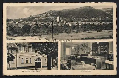 AK Creuzburg-Werra, Gasthaus zum Stern, Bes. Karl Panitz, und Ortsansicht