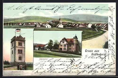 AK Gräfenhain / Thür., Schützenhof mit Villa Halbig, Aussichtsturm