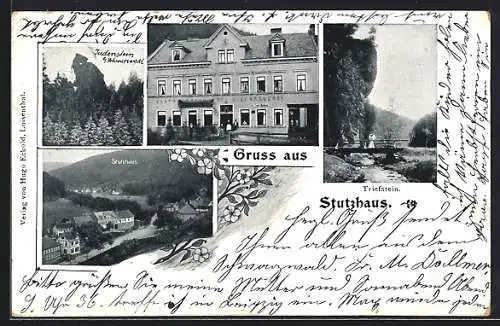 AK Triefstein-Stutzhaus, Gasthaus und Bierbrauerei, Judenstein, Ortsansicht