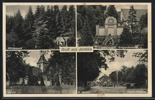 AK Jembke, Mühlenpark, Kirche und Kriegerdenkmal