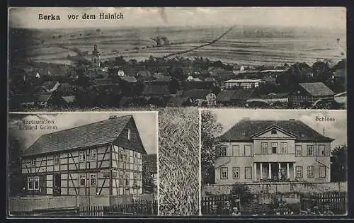 AK Berka vor dem Hainich, Restaurant Eduard Grimm, Schloss, Teilansicht