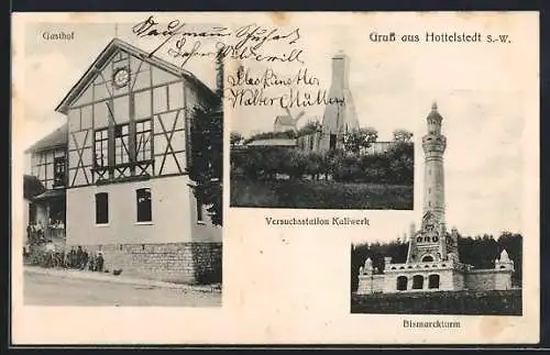 AK Hottelstedt /S.-W., Gasthof, Kaliwerk und Bismarckturm