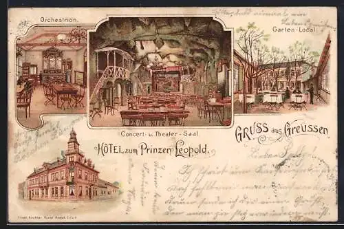 Lithographie Greussen, Hotel zum Prinzen Leopold, Garten-Lokal, Orchestrion