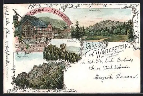 Lithographie Winterstein / Thür., Gasthaus zum Adler, Meisenstein