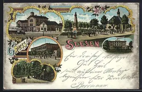 Lithographie Seesen, Kurzhôtel, Bahnhof, Jacobson Schule