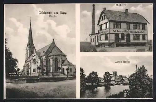 AK Othfresen am Harz, Molkerei, Zuckerfabrik und Kirche