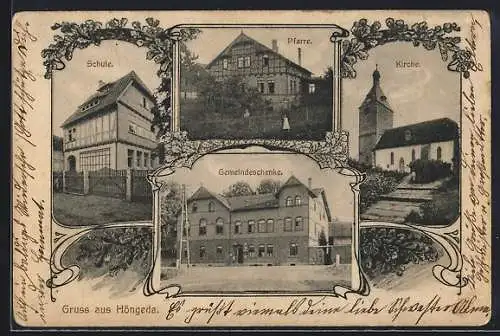 AK Höngeda, Gasthaus Gemeindeschenke, Schule, Pfarre und Kirche