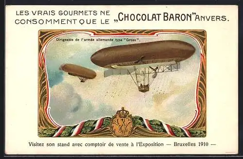 AK Dirigeable de l`armée allemande type Gross, Chocolat Baron, Anvers