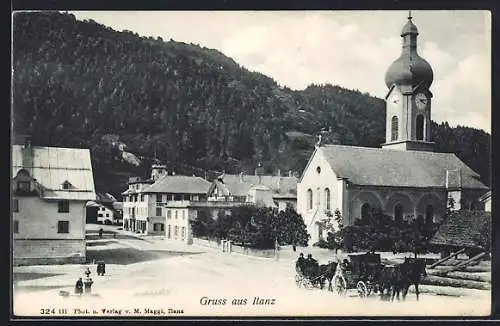 AK Ilanz, Kirche mit Ortsansicht