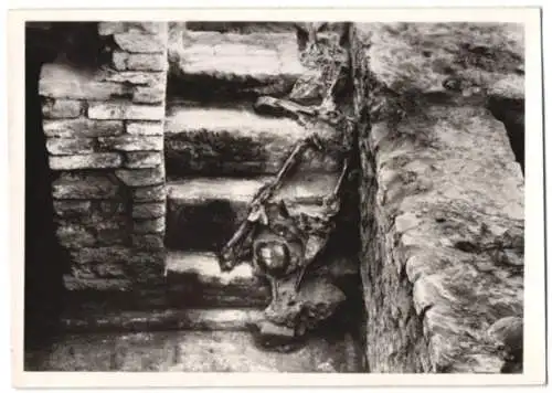 Fotografie Die Induskultur / Werk von Ernest Mackay - Skelette auf einer Treppe zu einem Brunnen 1938, Post Mortem