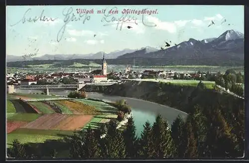 AK Villach, Seitenblick mit dem Mittagskogel