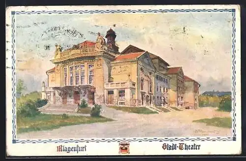 Künstler-AK Klagenfurt, Blick aufs Stadttheater