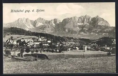 AK Kitzbühel, Ortsansicht gegen den Kaiser