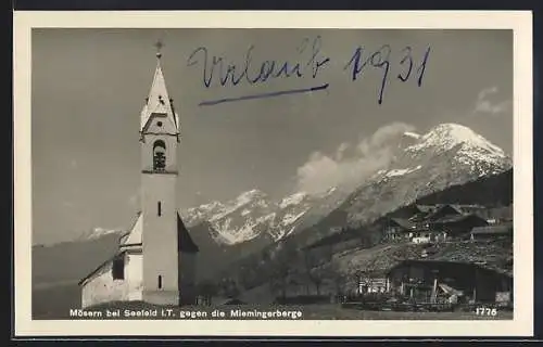 AK Mösern bei Seefeld, Kirche gegen die Miemingerberge