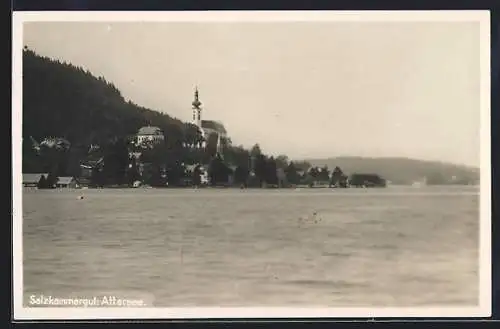 AK Attersee /Salzkammergut, Ortsansicht vom Wasser aus