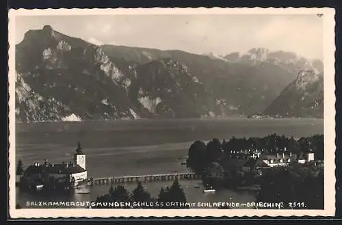 AK Gmunden /Salzkammergut, Schloss Orth mit Schlafende Griechin