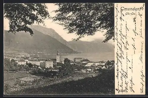 AK Gmunden /Ob.-Oe., Teilansicht vom Hang aus