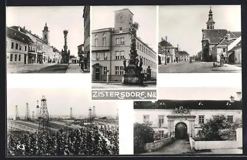 AK Zistersdorf, Strassenpartie mit Kirche, Denkmal, Umgebung