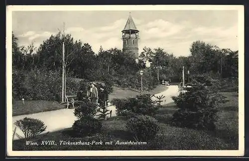 AK Wien, Türkenschanz-Park mit Aussichtsturm