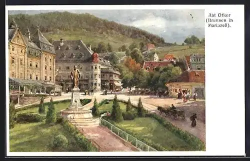 Künstler-AK Mariazell, Partie mit Abt Otker-Brunnen