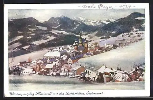 AK Mariazell /Steiermark, Ortsansicht mit den Zellerhütten