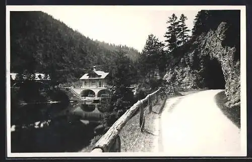 AK Mariazell, Hubertus-See mit dem Stauwerk Walstern