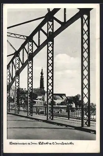 AK Braunau am Inn, Blick von der Innbrücke